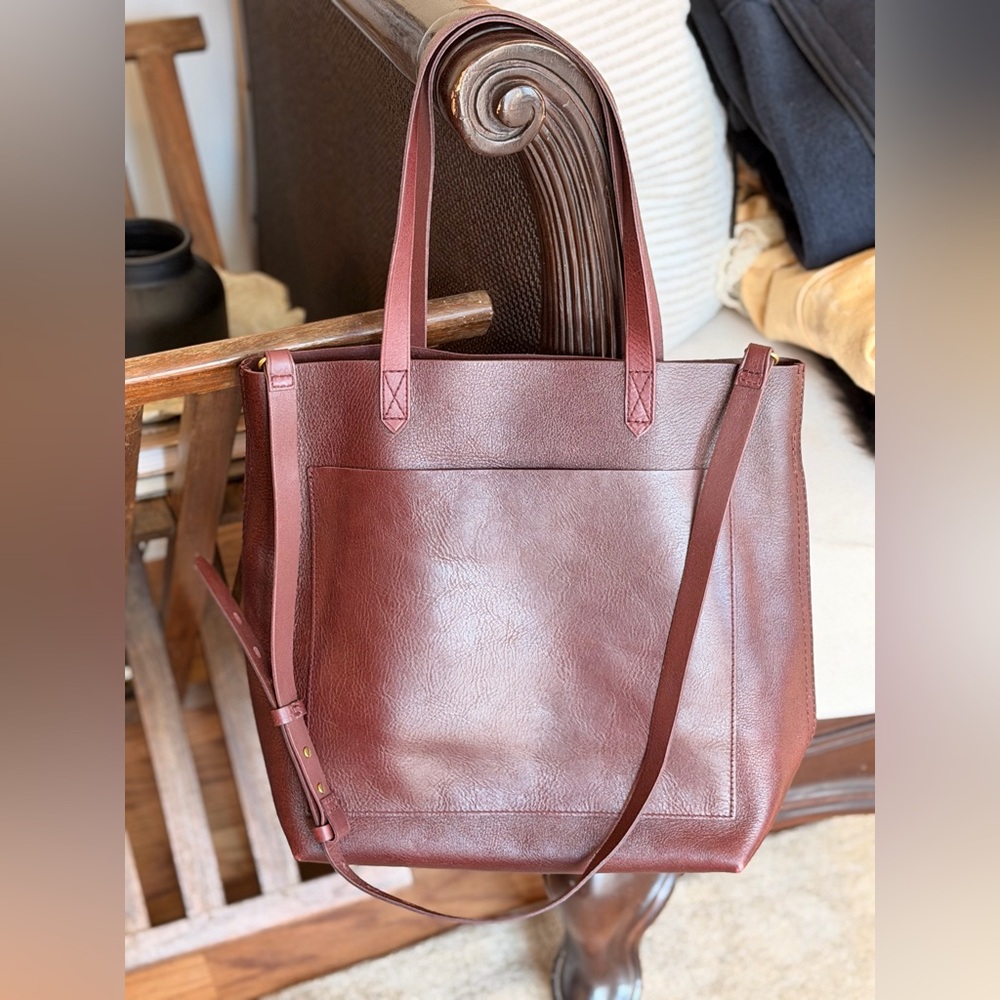 Madewell leather medium transport tote purse coin card wallet burgundy